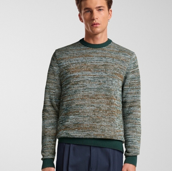 Simons | Le31 Crewneck Striped Sweater Mens XL Green Tan Cotton Long Sleeved - Picture 1 of 10